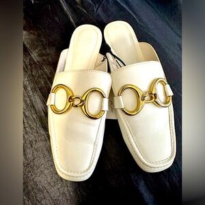 Zara Women’s Ivory Mules with Gold Chain Detail
